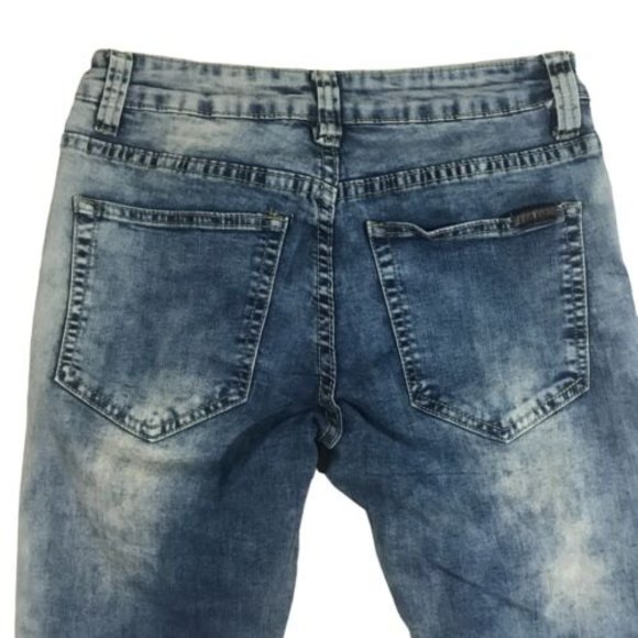 Platform Slim Skinny Stretch Denim Jeans Ripped Med Blue Stressed Size 29/30 - Picture 9 of 12